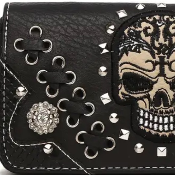 🆕 Sugar Skull Punk Art Rivet Stud Biker Wallet - Picture 2 of 6